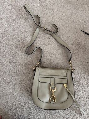 Rebecca Minkoff Light Gray Leather Saddle Crossbody with Gold Hardware